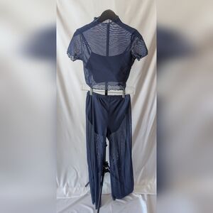 Navy Mesh-Panel High-Waist Leggings and Crop Top Set